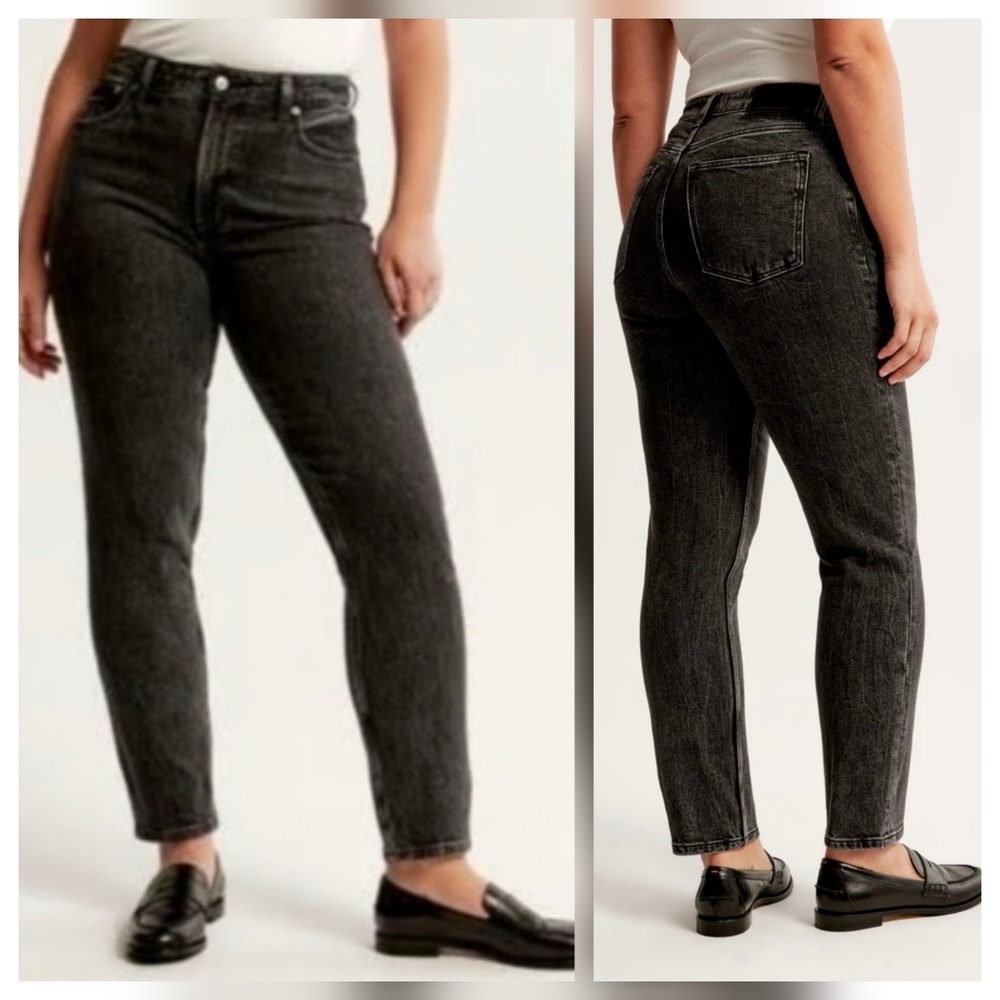 Abercrombie & Fitch Womens Mom High Rise Jeans Curve Love Faded Black Wash Sz 27